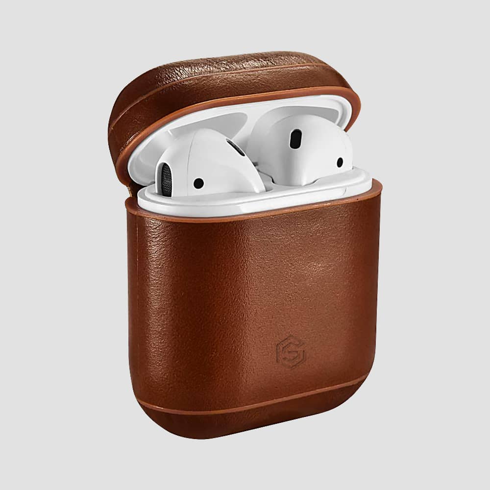 GRIPP Lepro Genuine Leather Apple AirPods (1st & 2nd Generation) Case with Metal Clasp - Brown