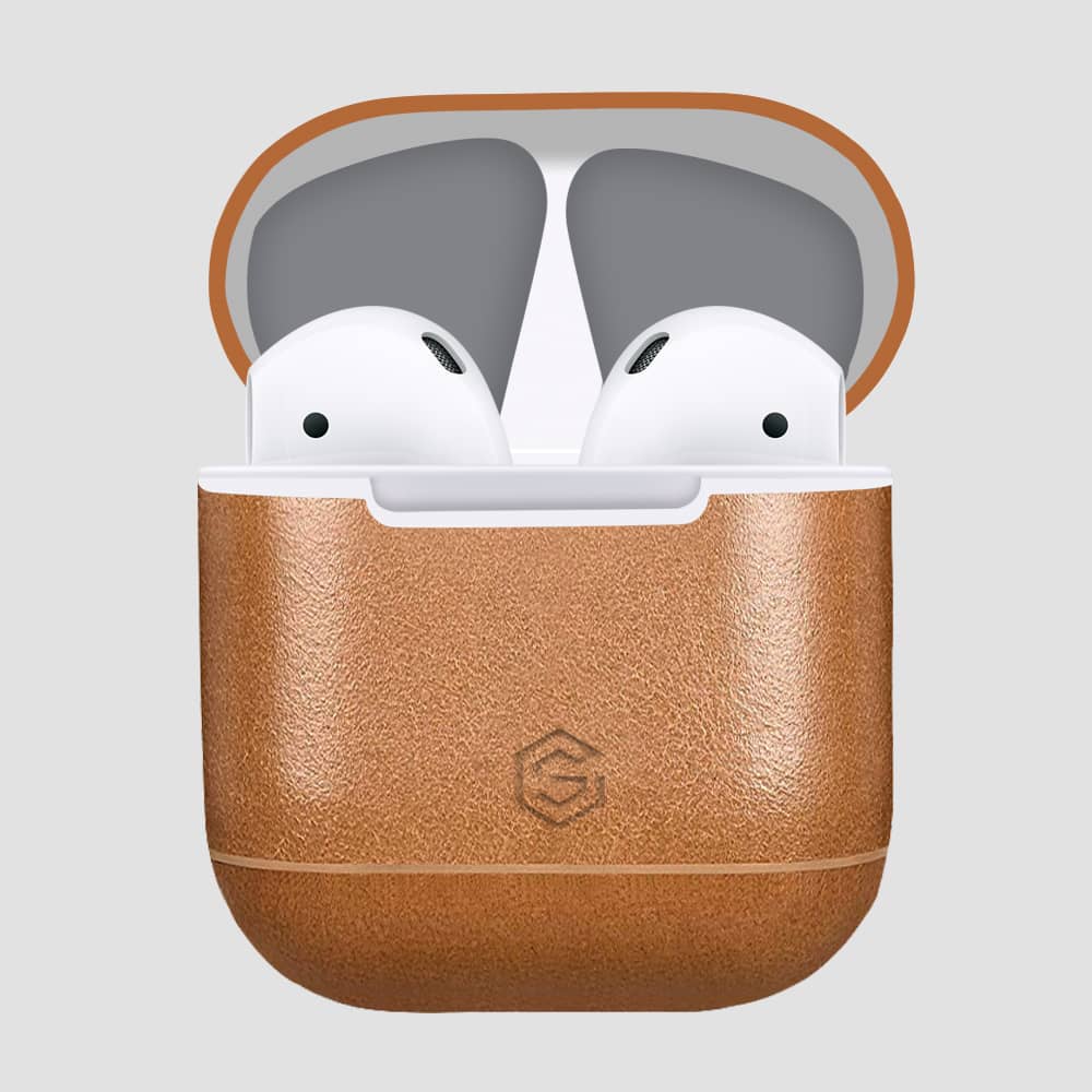 GRIPP Lepro Genuine Leather Apple AirPods (1st & 2nd Generation) Case with Metal Clasp - Camel