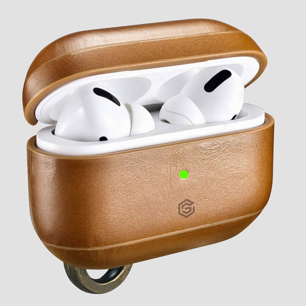 GRIPP Lepro Genuine Leather Apple AirPods Pro (1st Generation) Case with Metal Clasp - Camel