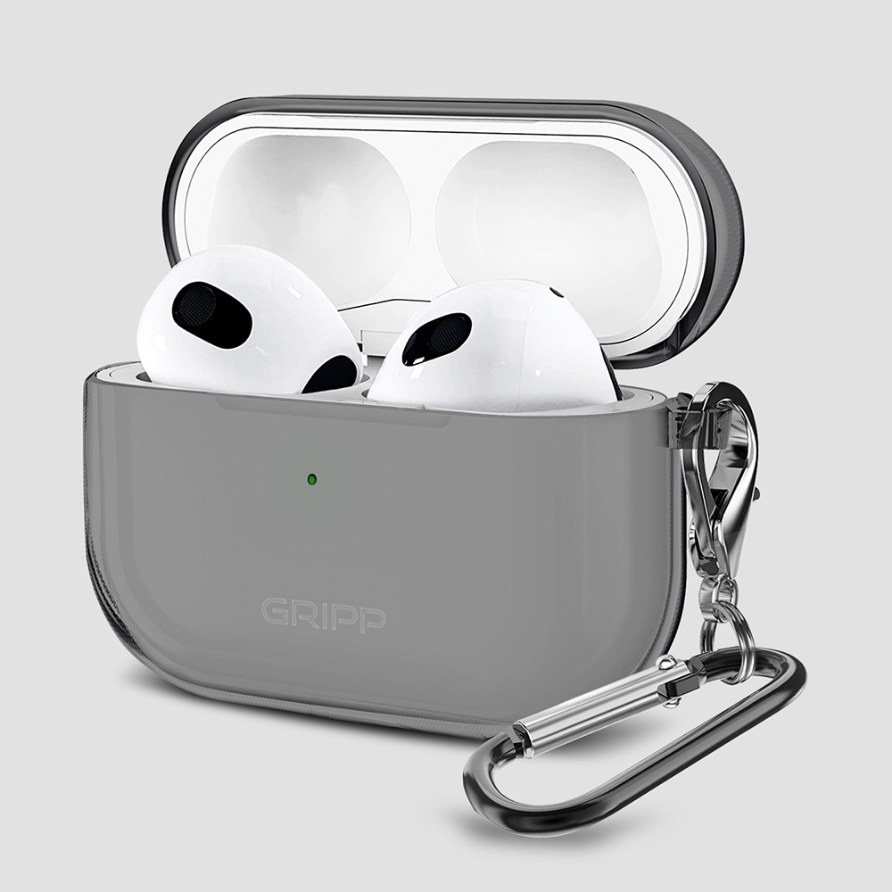 GRIPP Clear Apple AirPods (3rd Generation) Case with Carabiner Hook - Smoke