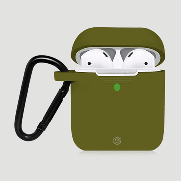 GRIPP Silicon Apple AirPods (1st & 2nd Generation) Case with Keyring Hook & Strap - Olive Green
